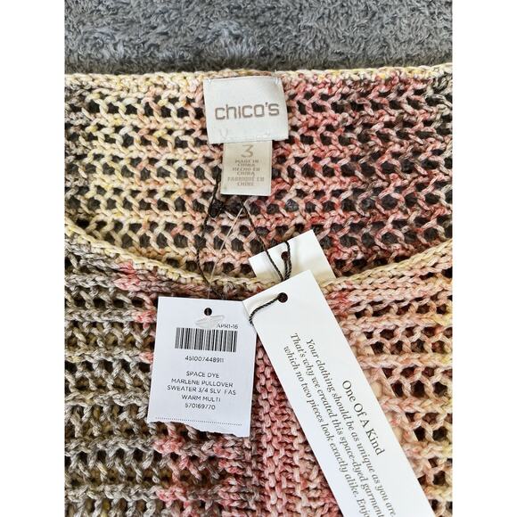 Chicos XL Space-Dye Marlene Pullover Open Knit Short Sleeve Sweater Coastal NWT - Picture 6 of 10